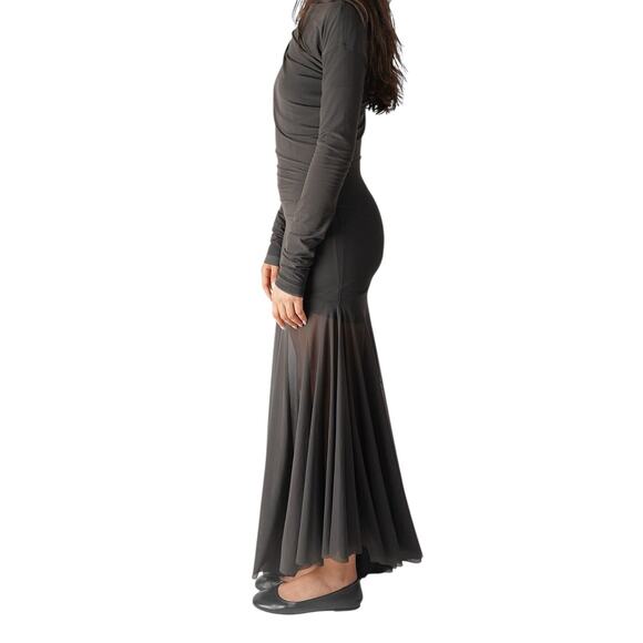 Lemaire Transparent Maxi Dress In Dark Espresso M Asymmetrical Mesh Dress Gown - Picture 3 of 14